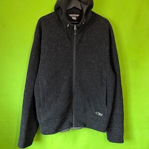 Outdoor Research Mens Large Full Zip Knit Fleece Lined Hoodie Charcoal Grey VTG